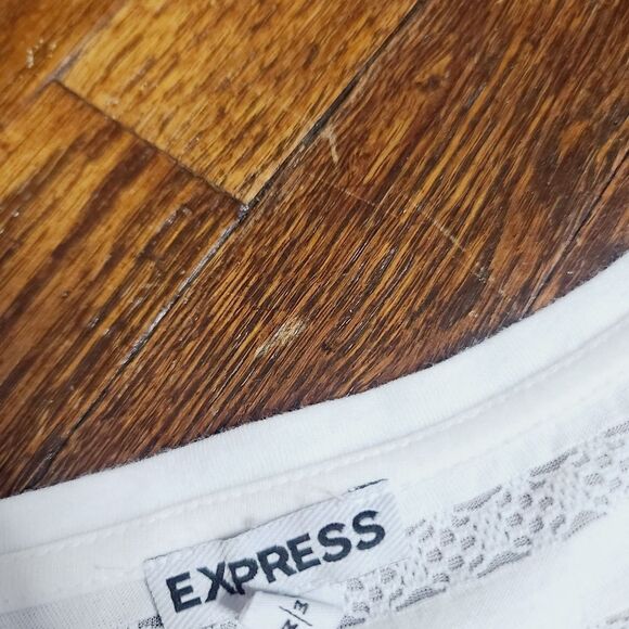 Express White Semi Sheer Striped Scoop Neck Long Sleeve Shirt Medium - Picture 4 of 8